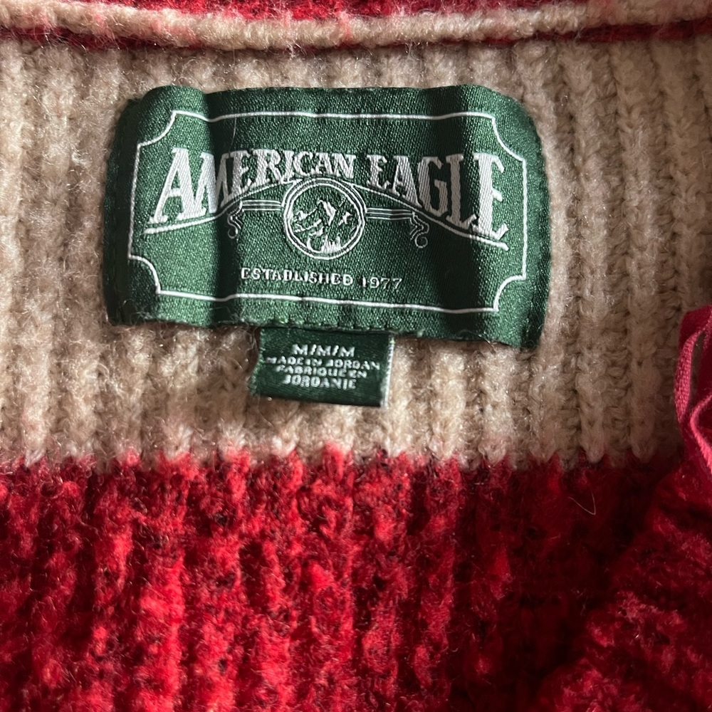 American Eagle Sweaters | Cream Striped V Neck Cardigan | Color: Cream/Red - Picture 3 of 3